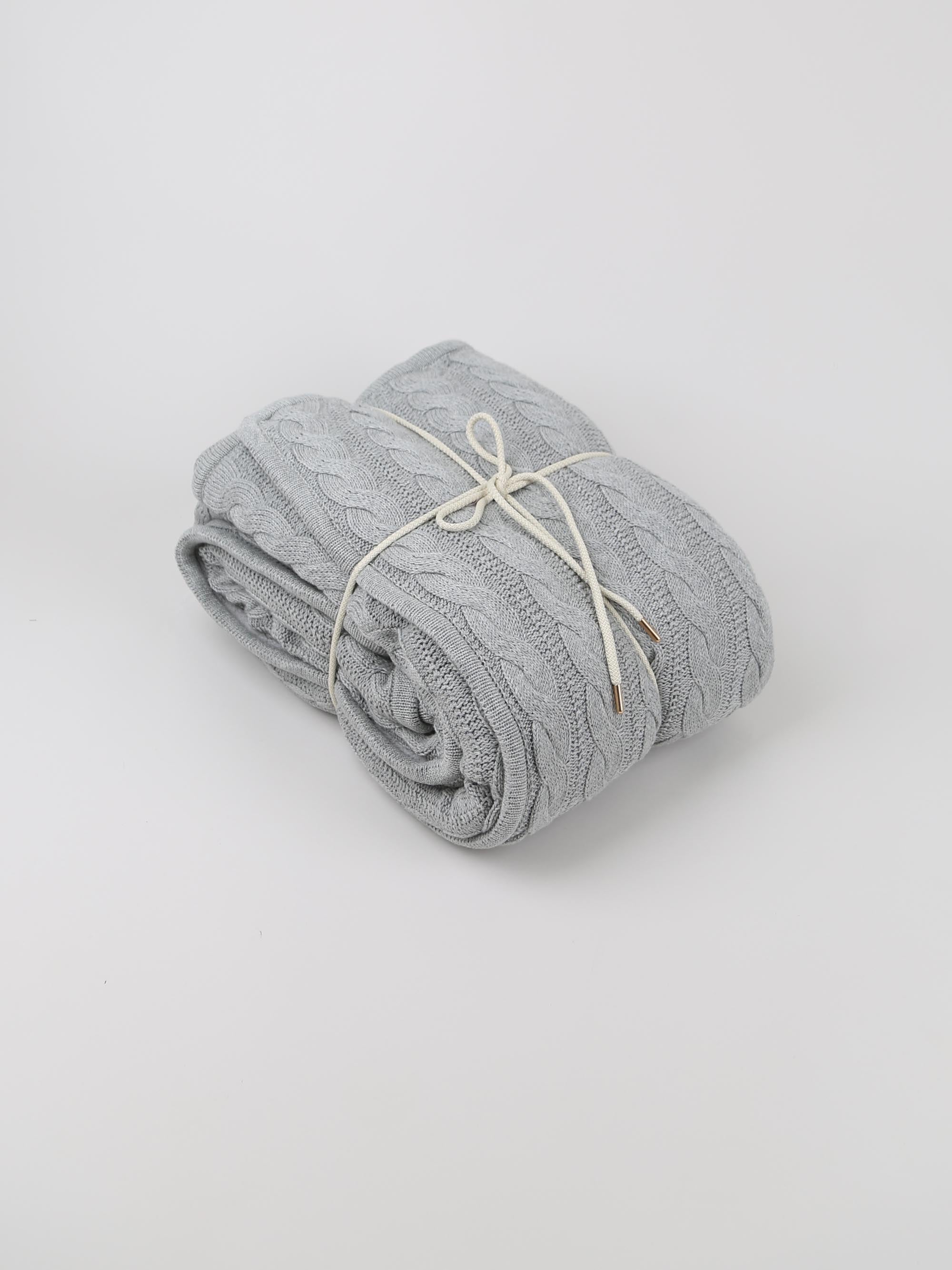 שמיכה סרוגה - 'אפור מלאנג