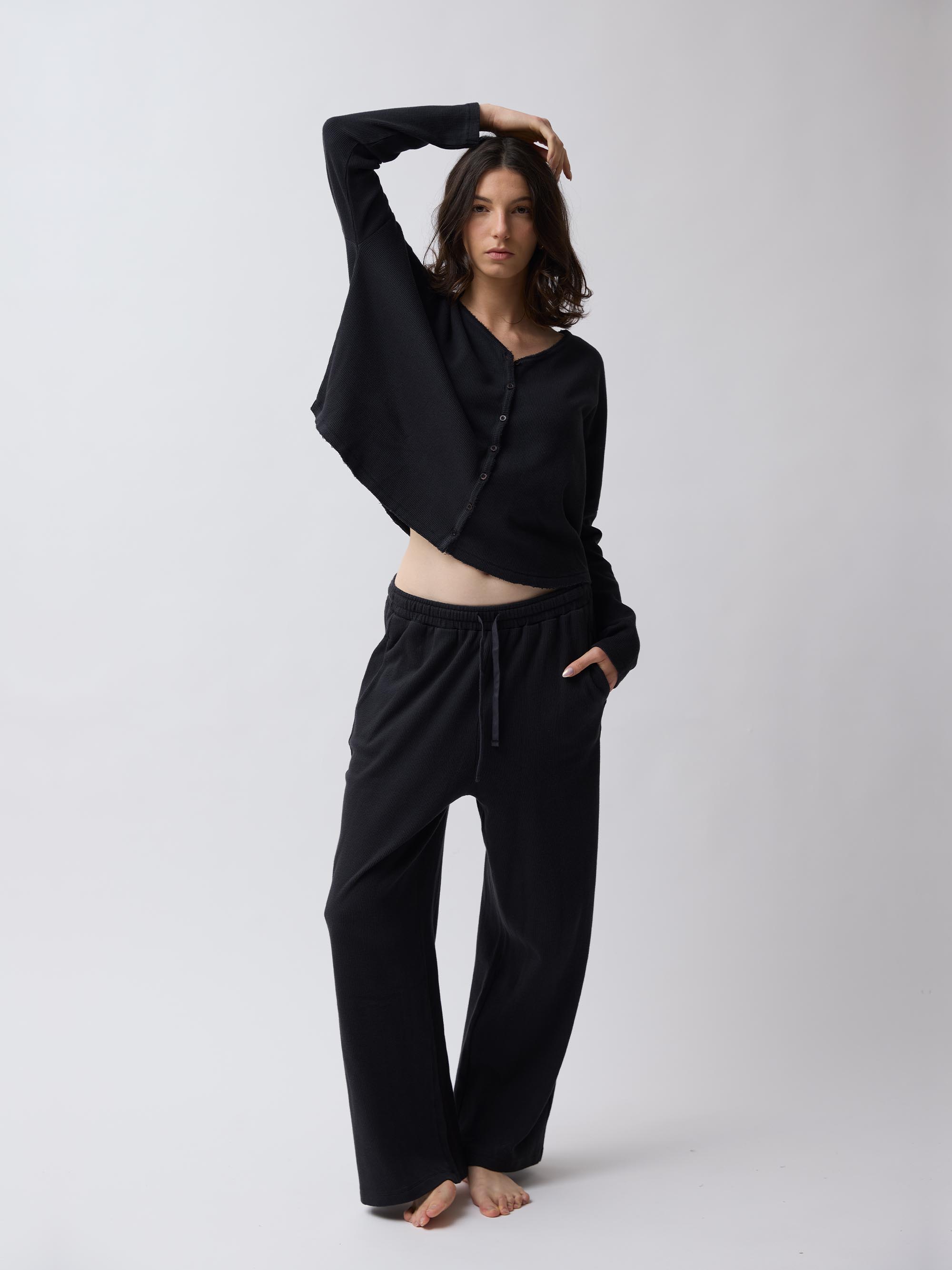 חולצת קרופ כפתורים JACQUARD - פחם