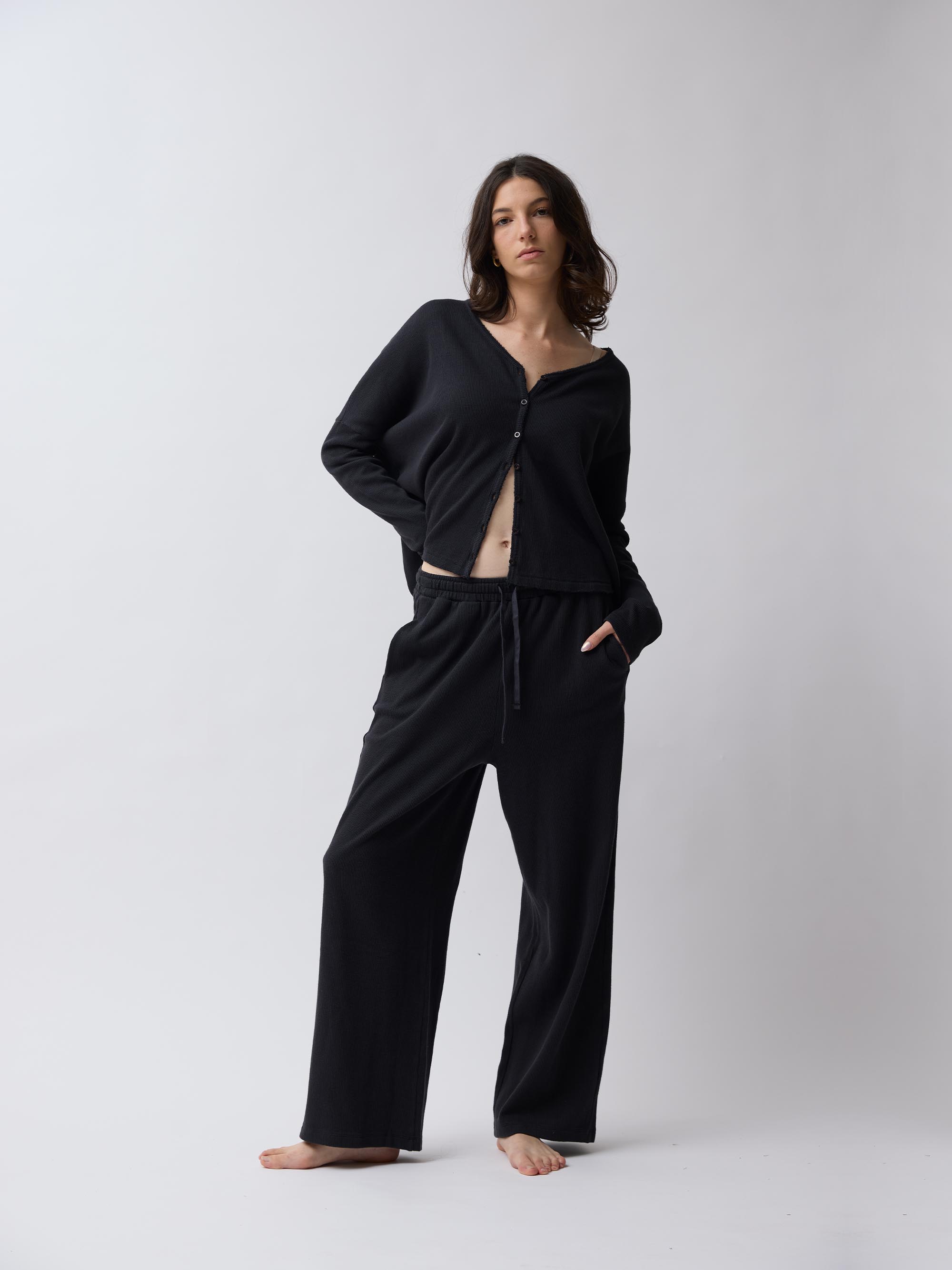 חולצת קרופ כפתורים JACQUARD - פחם