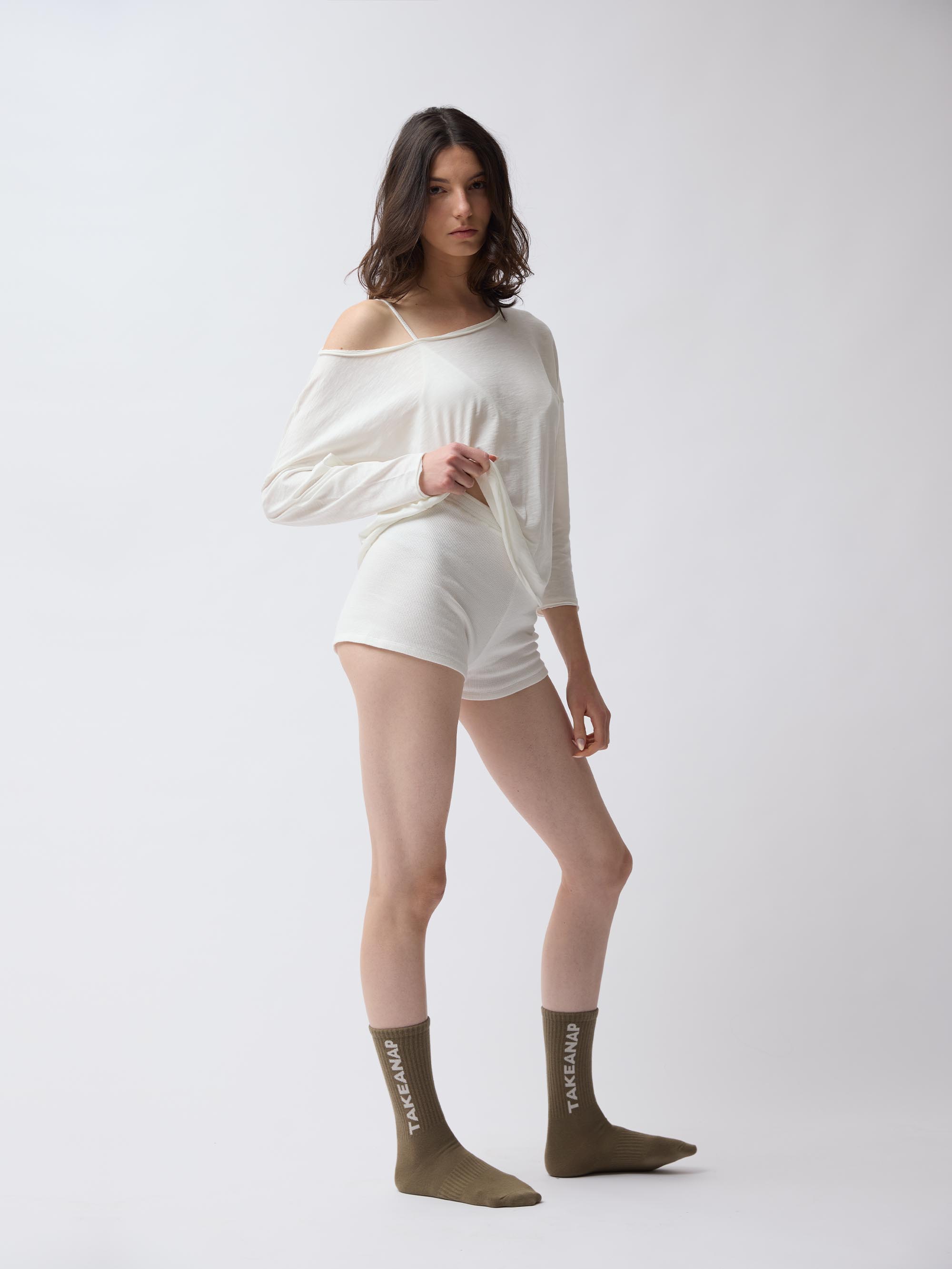 חולצת אופשולדר SLUB - שנהב